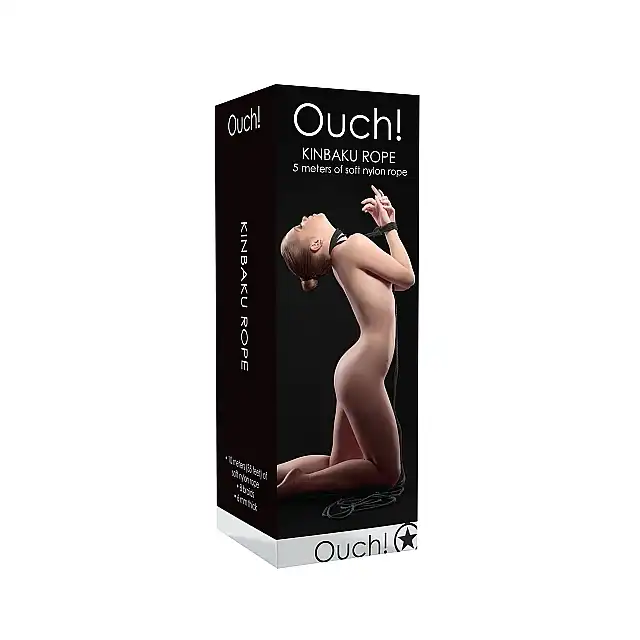 Ouch! - Kinbaku Rope Black 5m. Miękka czarna lina z zabezpieczonymi końcówkami