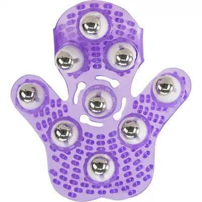 Powerbullet - Roller balls Massager. Fioletowy masażer do ciała w kształcie dłoni ze stalowymi ruchomymi kuleczkami