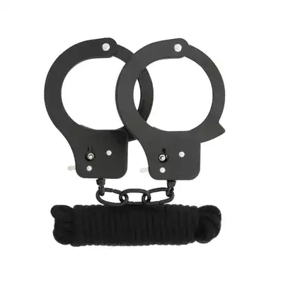 Dream Toys - All Time Favorites Metal Cuffs &amp; Rope 3M - zestaw czarnych kajdanek i liny