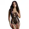 Le Desir - Lace Suspender O/S. Seksowny i elegancki czarny bodystocking 