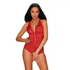 Obsessive - Fiorenta body czerwone S/M. Kobiece body z kwiatowymi wstawkami i kokardką z tyłu