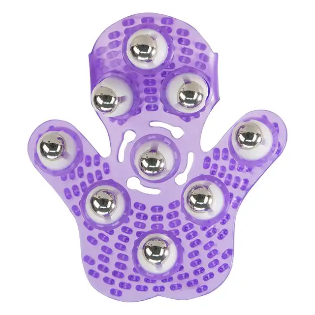 Powerbullet - Roller balls Massager. Fioletowy masażer do ciała w kształcie dłoni ze stalowymi ruchomymi kuleczkami