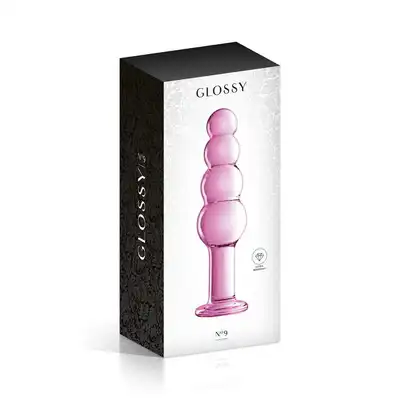 Glossy Toys - No.9 Pink Dildo. Szklane różowe dildo. 4 korale, mocna stymulacja