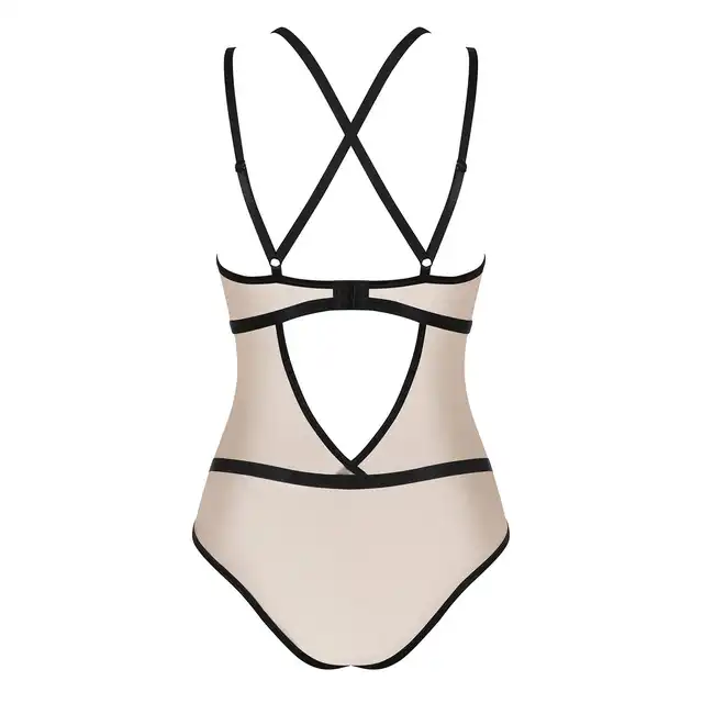 Obsessive - Nudelia body S/M. Nietuzinkowe body z czarnymi paseczkami