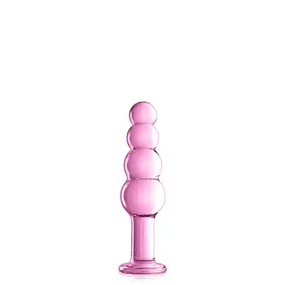 Glossy Toys - No.9 Pink Dildo. Szklane różowe dildo. 4 korale, mocna stymulacja