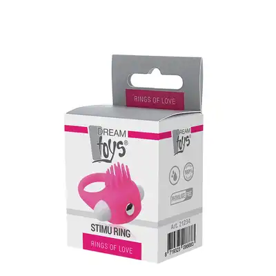 Dream Toys - Rings Of Love Silicone Stimu Ring Pink- rozciągliwy, różowy i wibrujący pierścień na penisa. Uroczy.