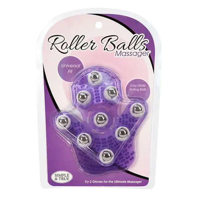 Powerbullet - Roller balls Massager. Fioletowy masażer do ciała w kształcie dłoni ze stalowymi ruchomymi kuleczkami
