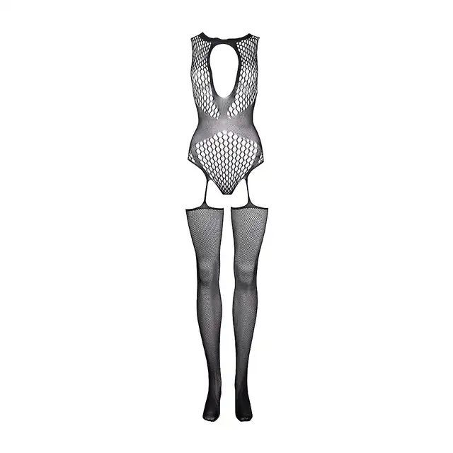 Le Desir - Contrast Suspender Bodystocking - Black - O/S. Seksowny, czarny bodystocking podkreślający talię, biust i pośladki!