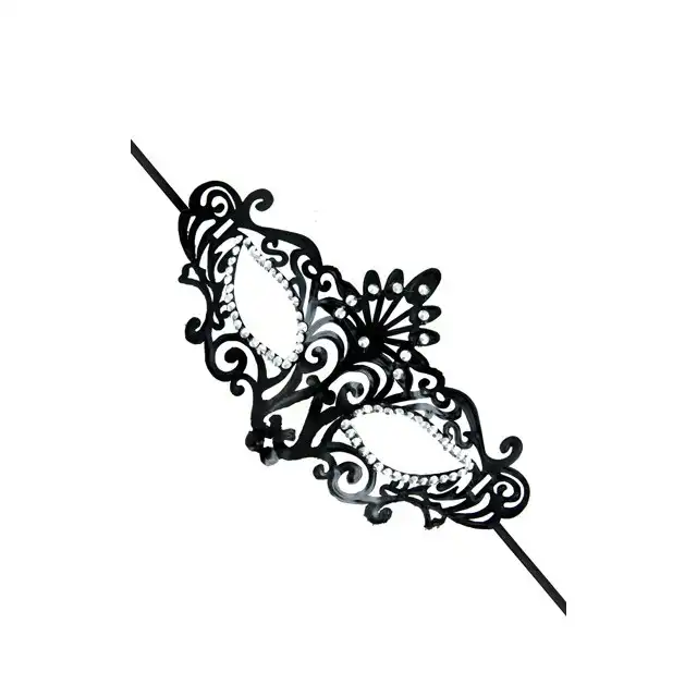 Concorde - Masque Ballo Maschera - czarna figlarna maska przyozdobiona srebrnymi cekinami
