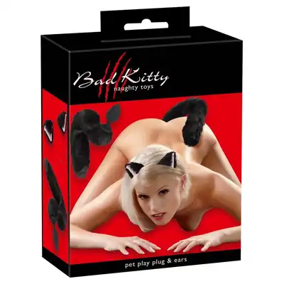 Bad Kitty - Pet Play Plug&amp;E - koci zestaw - plug z ogonem i uszy