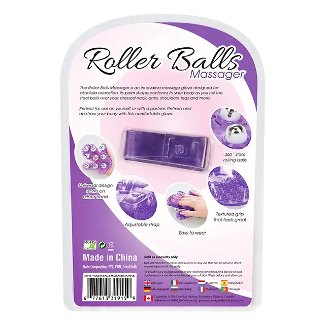 Powerbullet - Roller balls Massager. Fioletowy masażer do ciała w kształcie dłoni ze stalowymi ruchomymi kuleczkami