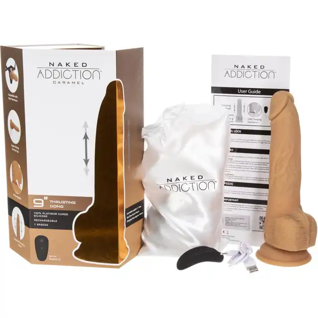 Naked Addiction - Realistic Thrusting Dildo with Remote Control Caramel - 23 centymetrowe dildo poruszające się góra-dół!