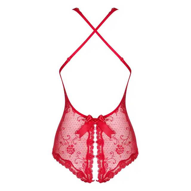 Obsessive - Fiorenta body czerwone L/XL. Seksowne body z kwiatową koronką 