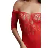 Le Desir - Rhinestone Teddy O/S. Czerwone zmysłowe body z rękawami 3/4
