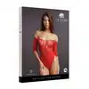 Le Desir - Rhinestone Teddy O/S. Czerwone zmysłowe body z rękawami 3/4
