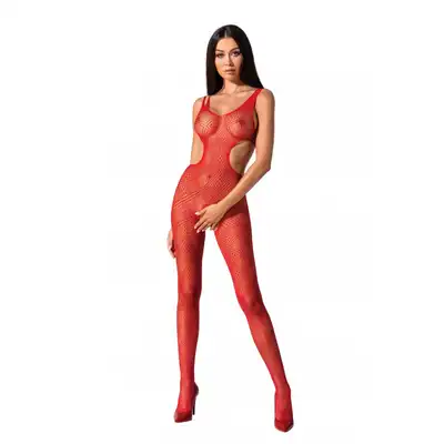 Passion - BS085 Bodystocking Red S/L. Zmysłowy bodystocking w kolorze czerwonym z wycięciami w talii