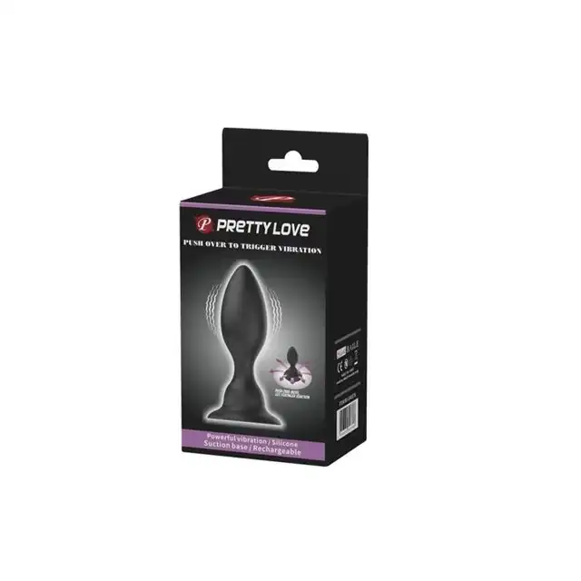 Pretty Love - Push Vibro Plug Black. Silne wibracje i przyssawka. Silikonowy plug analny w kolorze czarnym