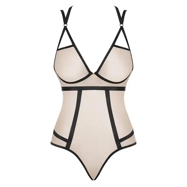 Obsessive - Nudelia body S/M. Nietuzinkowe body z czarnymi paseczkami