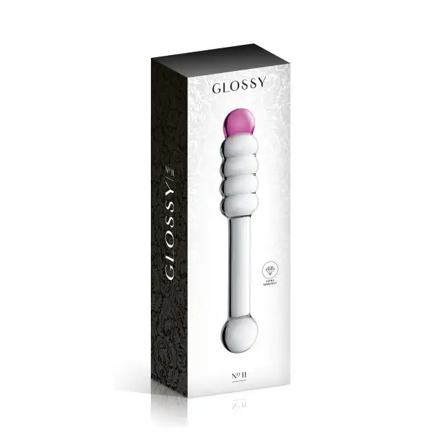 Glossy Toys - No.11 Dildo. Oryginalne i stymulujące szklane dildo z różowym akcentem