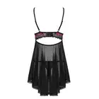 Obsessive - Tulia babydoll i stringi L/XL. Zmysłowa koszulka z intensywnie różowym ozdobnikiem
