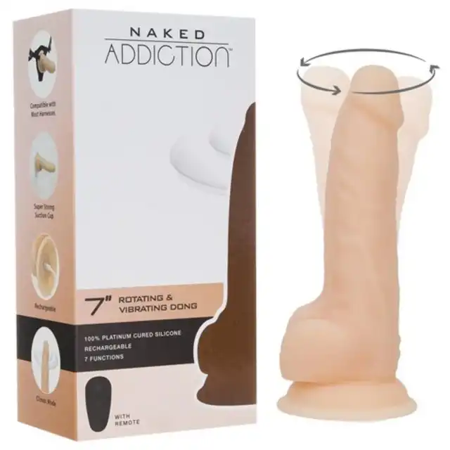 Naked Addiction - Realistic Rotating Dildo with Remote Control - 18 centymetrowe dildo z opcją wibracji i rotacji!