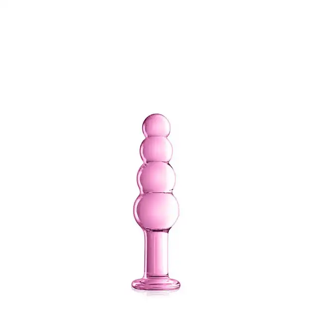 Glossy Toys - No.9 Pink Dildo. Szklane różowe dildo. 4 korale, mocna stymulacja