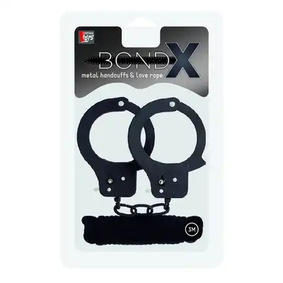 Dream Toys - All Time Favorites Metal Cuffs &amp; Rope 3M - zestaw czarnych kajdanek i liny