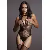 Le Desir - Contrast Suspender Bodystocking - Black - O/S. Seksowny, czarny bodystocking podkreślający talię, biust i pośladki!