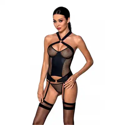 Passion - Amanda Corset black S/M - unikatowy trzyczęściowy komplet