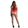 Le Desir - Rhinestone Teddy O/S. Czerwone zmysłowe body z rękawami 3/4