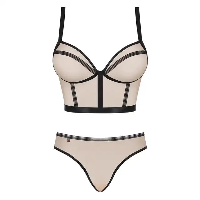 Obsessive - Nudelia top i figi S/M. Elegancki i seksowny dwuczęściowy komplet z czarnymi wstawkami