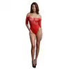 Le Desir - Rhinestone Teddy O/S. Czerwone zmysłowe body z rękawami 3/4