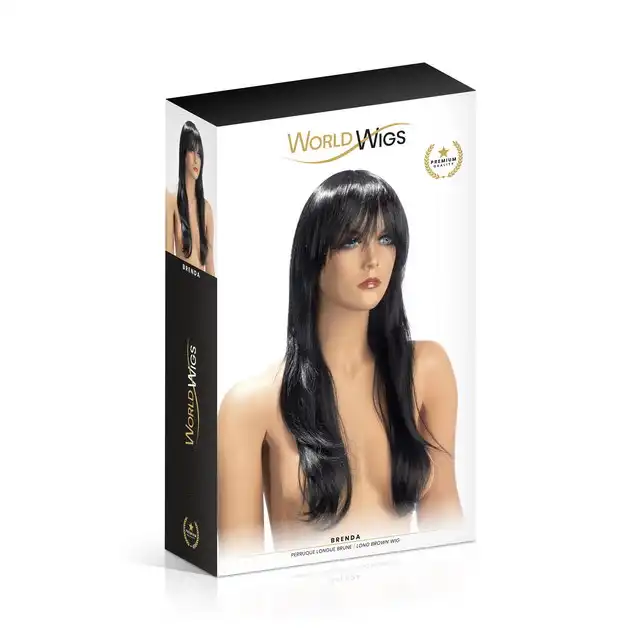 World Wigs - Brenda Brun. Czarna peruka z grzywką 70 cm długości. 