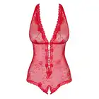 Obsessive - Fiorenta body czerwone L/XL. Seksowne body z kwiatową koronką 