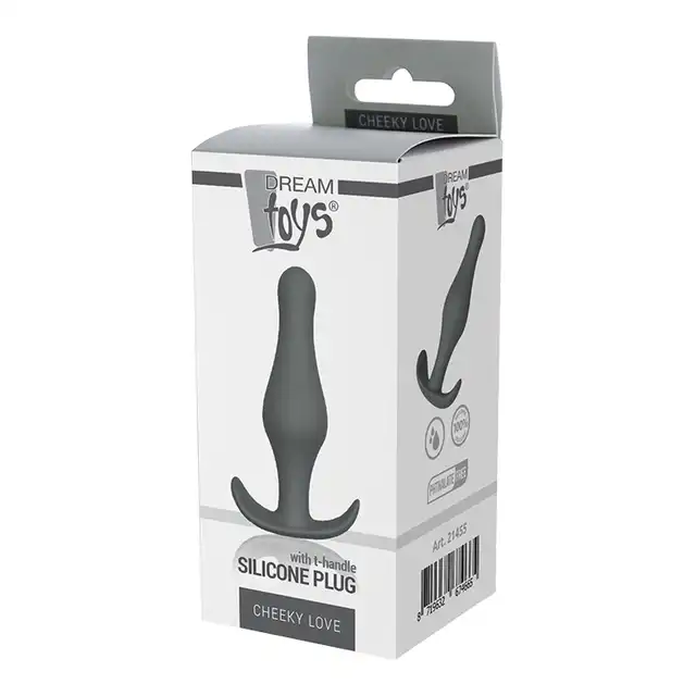 Dream Toys - Cheeky Love Grey Plug With T-Handle - szary, duży korek analny z falistym kształtem zapewniającym niesamowite doznania