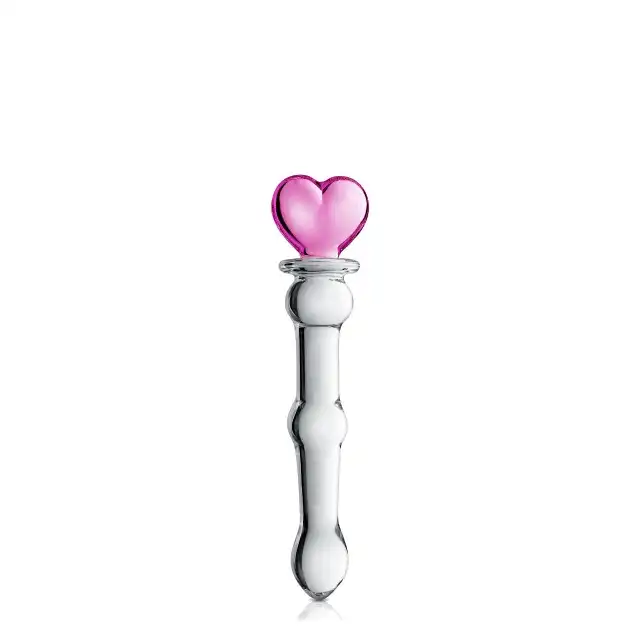 Glossy Toys - No.21 Heart Dildo. Urocze szklane dildo z różowym serduszkiem. Analno-waginalne