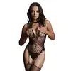 Le Desir - Contrast Suspender Bodystocking - Black - O/S. Seksowny, czarny bodystocking podkreślający talię, biust i pośladki!