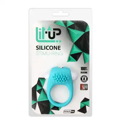 Dream Toys - Rings Of Love Silicone Stimu Ring Blue - rozciągliwy, niebieski i wibrujący pierścień na penisa