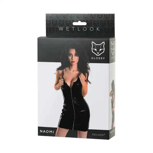 Glossy - Naomi Dress M - kusząca czarna, obcisła sukienka z zamkiem