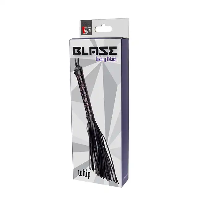 Blaze - Whip Purple - czarny bat skórzany z eleganckim tłoczeniem
