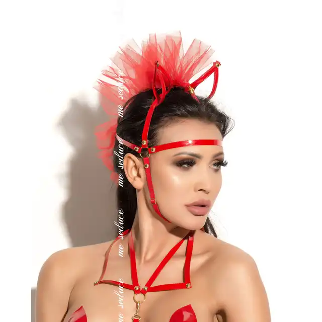Me Seduce - MK18. Czerwone paseczki z uszami oraz grzywą z tiulu