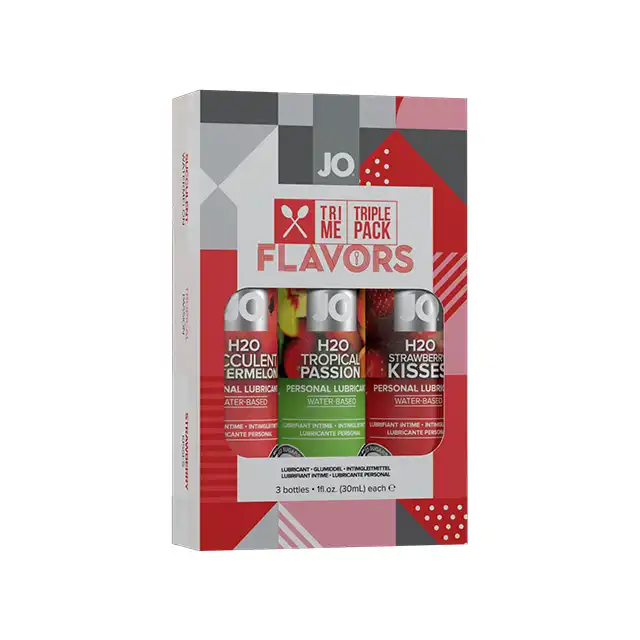  System Jo - Tri Me Triple Pack. Smakowity 3-pak lubrykantów. Truskawka, zrbuz i owoce tropiklalne. 3x30ml