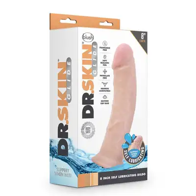 Dr. Skin - 8inch Self Lubricating Dildo. Realistyczne i samonawilżające dildo, solidna podstawa z przyssawką i miękki materiał