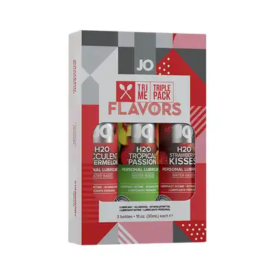  System Jo - Tri Me Triple Pack. Smakowity 3-pak lubrykantów. Truskawka, zrbuz i owoce tropiklalne. 3x30ml