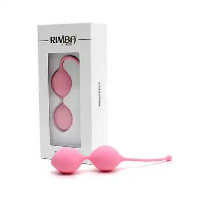 Rimba - Brussels Kegel Balls. Jasnoróżowe kulki gejszy 55 gramów. Gładki silikon i wygodny sznureczek