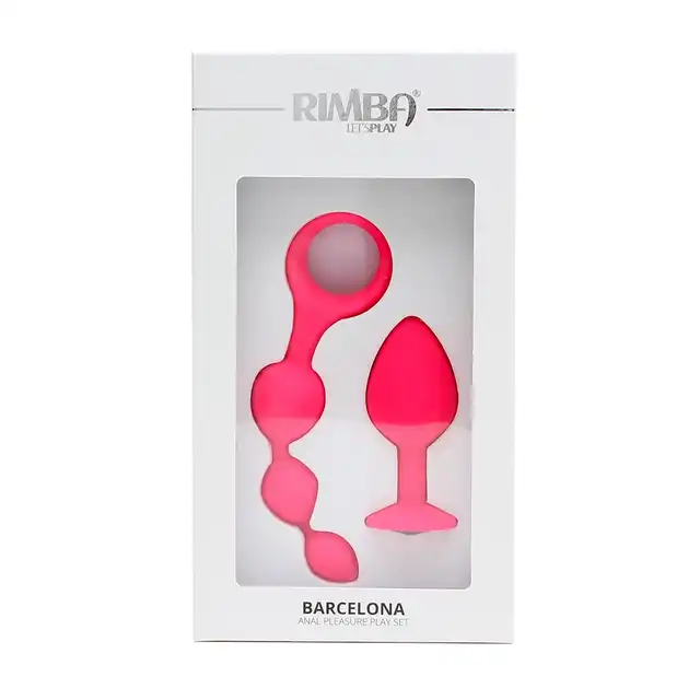 Rimba - Barcelona Anal Play Set. Dwuczęściowy zestaw z plugiem i koralikami. Bardzo gładki silikon
