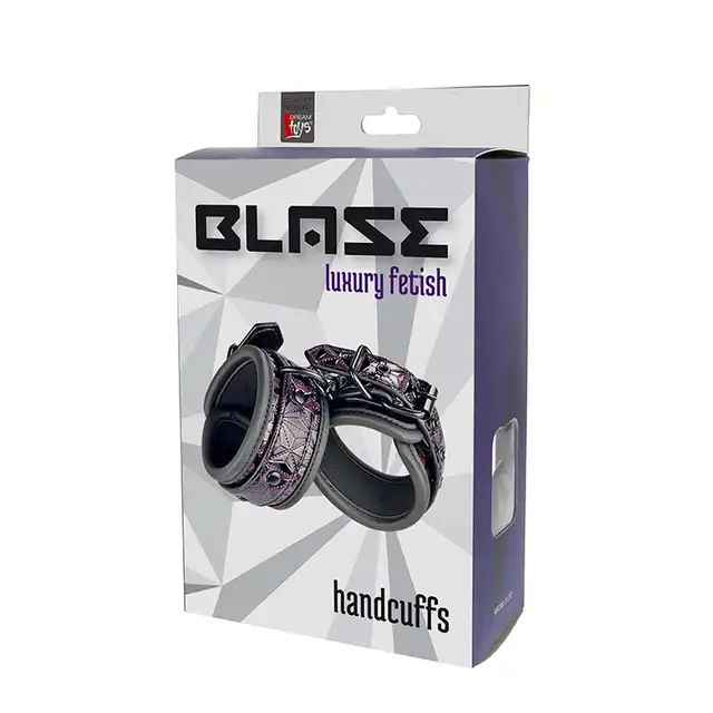 Blaze - HJandcuffs Purple. Czarno-fioletowe kajdanki podszyte neoprenem. Łańcuch 10 cm 