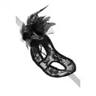 Concorde - Masque La Traviata Noir. Czarna zmysłowa maska z kwiatową koronką. Aplikacja z tiulu i piór