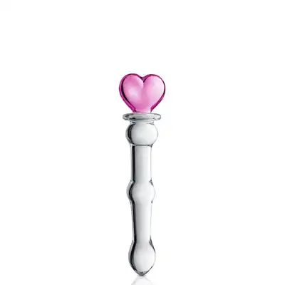 Glossy Toys - No.21 Heart Dildo. Urocze szklane dildo z różowym serduszkiem. Analno-waginalne