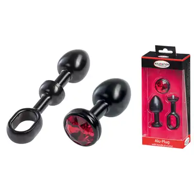MALESATION Alu-Plug with handle &amp; crystal small, black